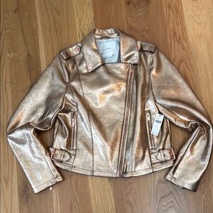 Anthropologie metallic faux leather moto jacket. Size small. NWT
